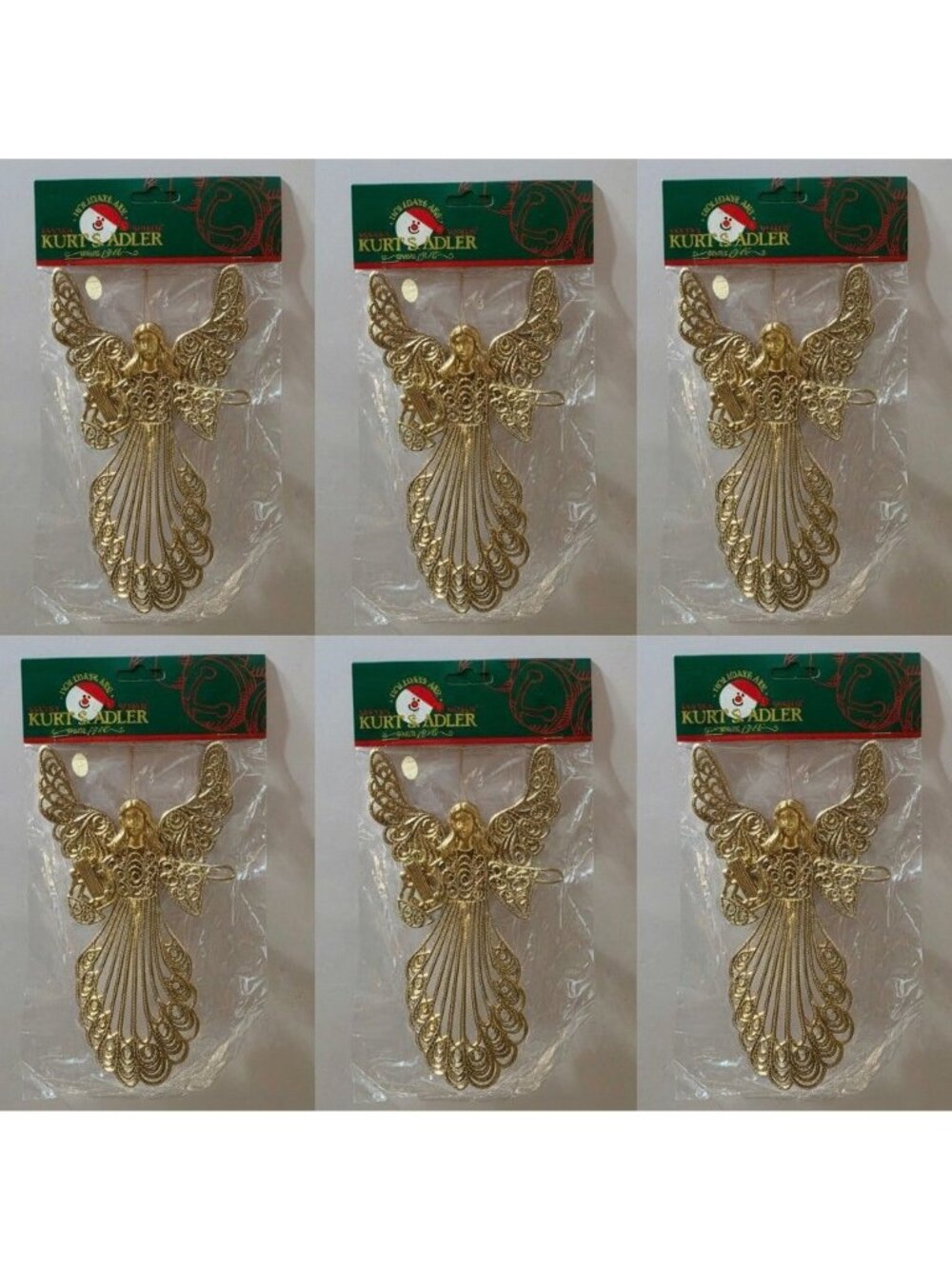 Vtg Kurt S. Adler "Santa's World" Gold Filigree Angel Ornaments Lot of 6  NOS